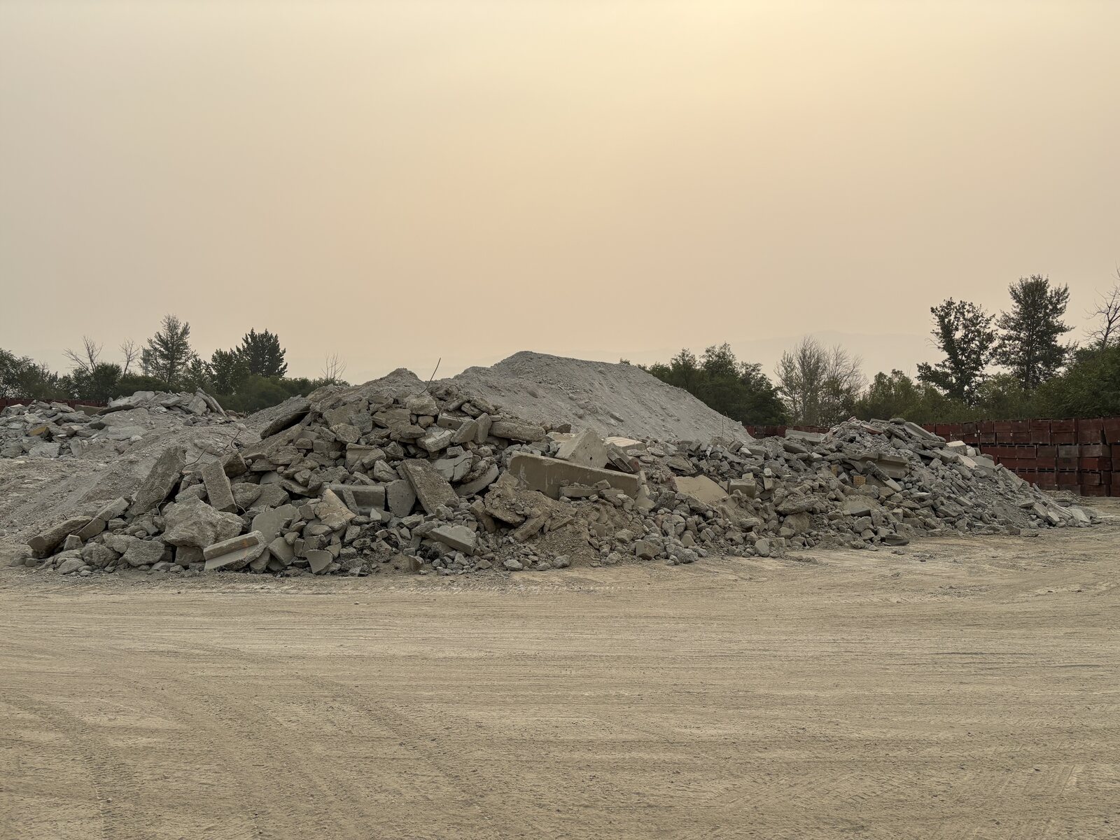 Close view of mixed broken concrete material
